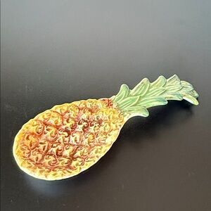 Japanese Vintage Ceramic Pineapple Trinket Dish/Spoon Rest in Yellow and Green